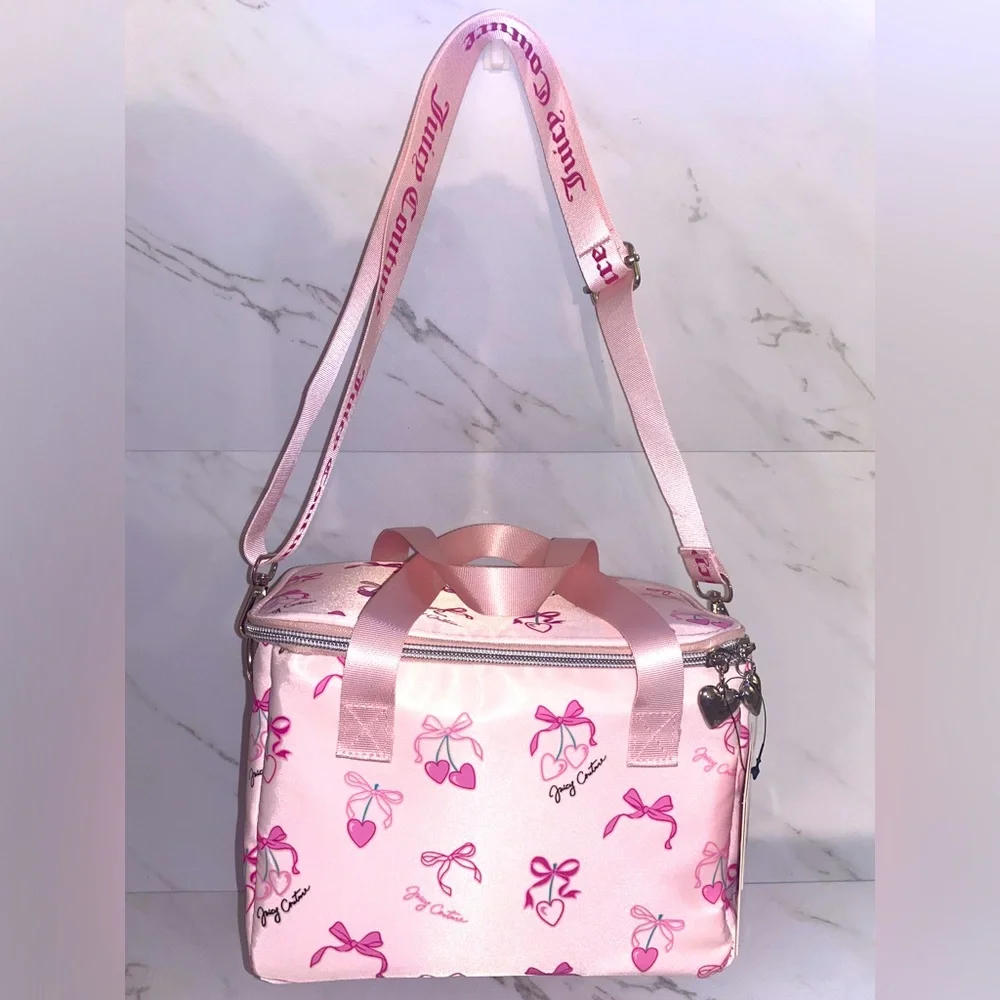 🎀🍒🩷NEW Juicy Couture Insulated Cooler Bag/ Lunch Box pink cherry Bows Hearts - Picture 3 of 10